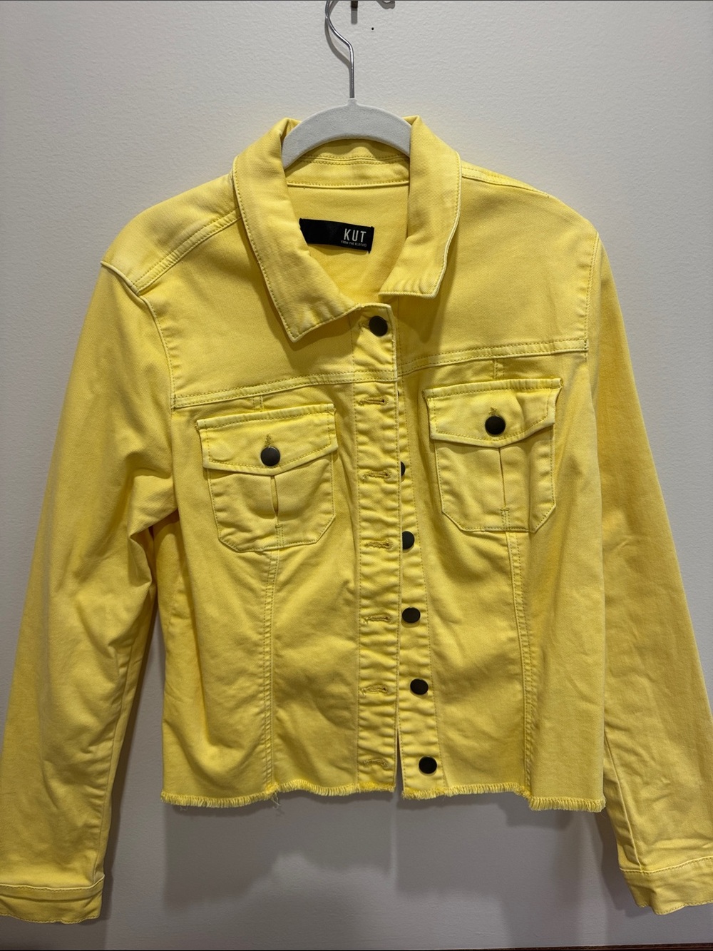 Kut from the Kloth Bright Yellow Cropped Denim Jacket